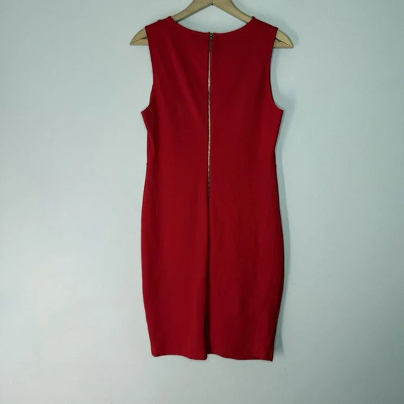 Lulus Sheath Red Pencil Dress Sz XL Full Zip Back V-neck Knee Length Midi - Picture 4 of 7